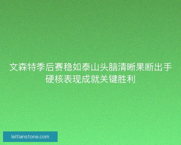 文森特季后赛稳如泰山头脑清晰果断出手硬核表现成就关键胜利