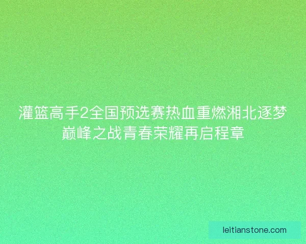 灌篮高手2全国预选赛热血重燃湘北逐梦巅峰之战青春荣耀再启程章
